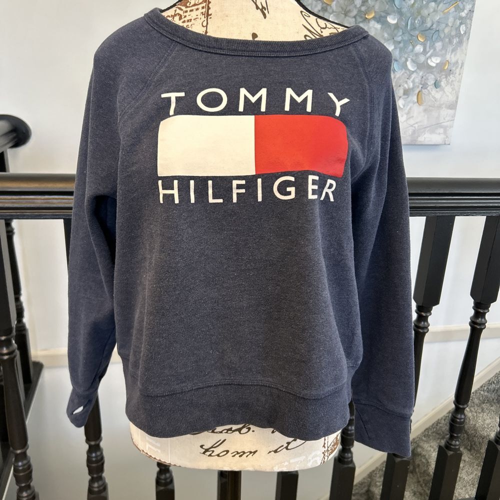 Tommy Hilfiger Crew Neck Sweatshirt Blue Size M TH Sport Front Logo
